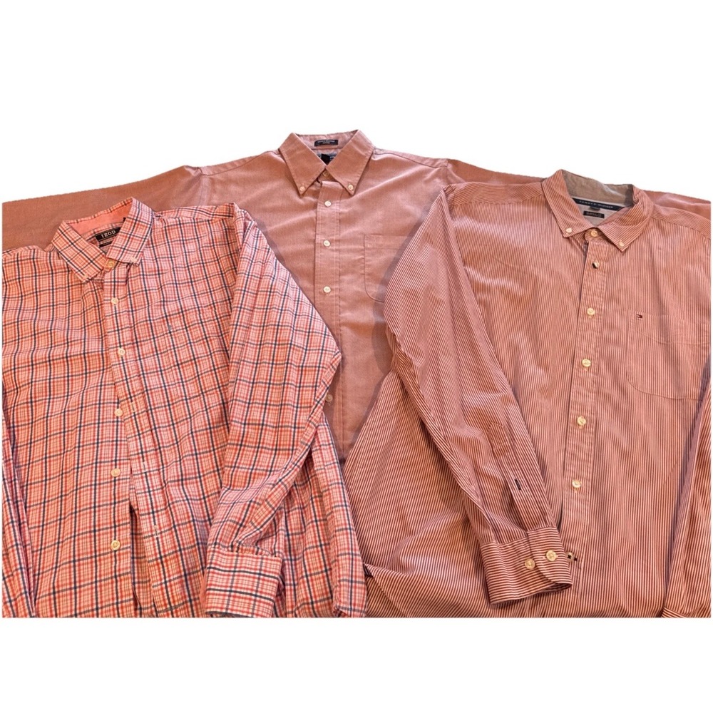 Lot Of 3 Men's Large Dress Shirts Pink Family Izod Tommy Hilfiger & Croft Barrow - Picture 13 of 13